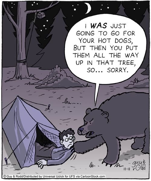 'I was just going to go for your hot dogs, but you put them all the way up in that tree, so...Sorry.'