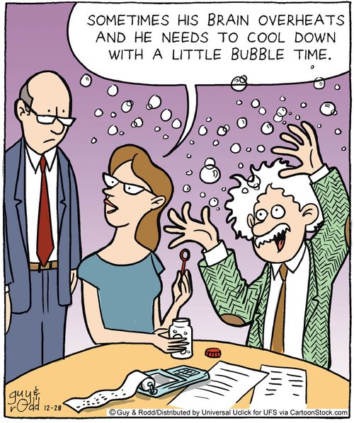 'Sometimes his brain overheats and he needs to cool down with a little bubble time.'