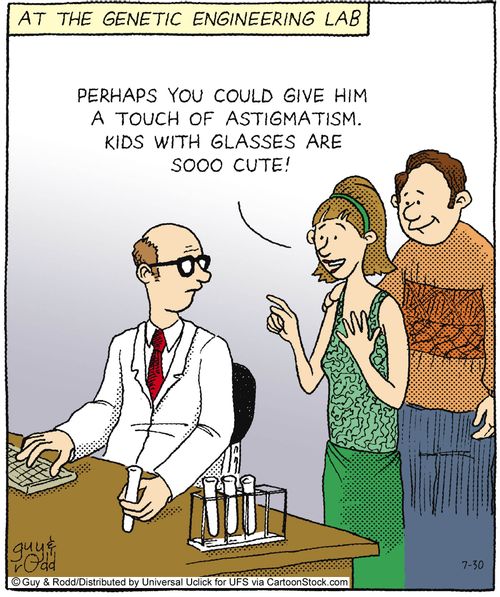 'Perhaps you could give him a touch of astigmatism. Kids with glasses are sooo cute!'