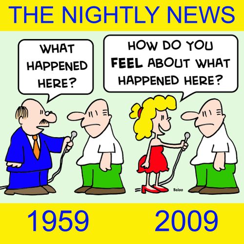 THE NIGHTLY NEWS, 1959, 2009 'What happened here?', 'How do you FEEL about what happened here?'