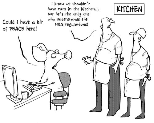 'I know we shouldn't have rats in the kitchen...but he's the only one who understands the H&S regulations!'