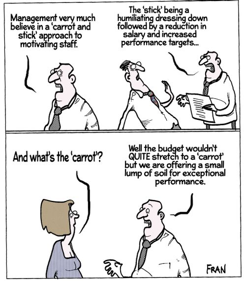 'Management very much believe in a 'carrot and stick' approach to motivating staff.'