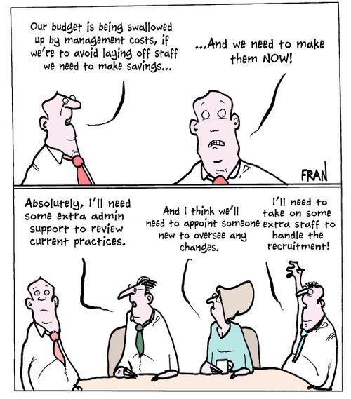 'Our budget is being swallowed up bu management costs, if we're to avoid laying off staff we need to make savings...'