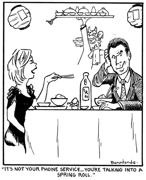 "It's not your phone service... you're talking into a spring roll."