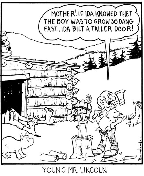 "Mother! If ida knowed thet the boy was to grow so dang fast, Ida bilt a bigger door!
