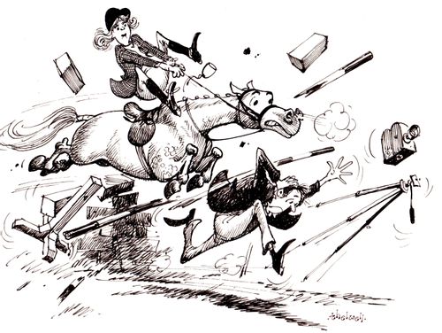 The hazards of trying to film a horse jump.
