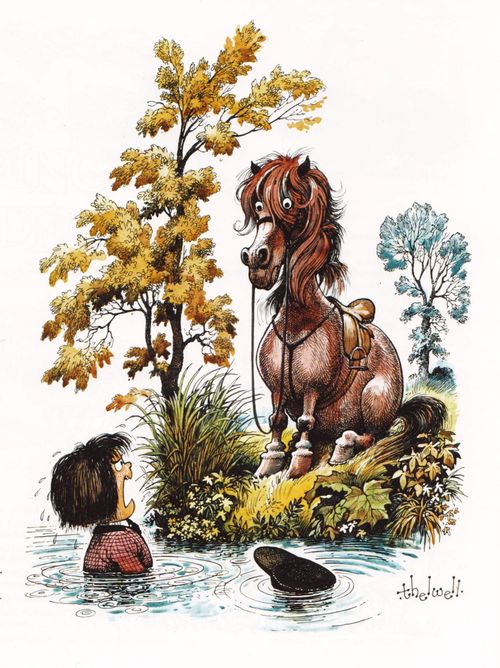 A pony throws its rider into a pond.
