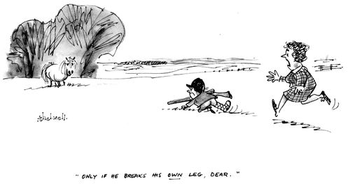 "Only if he breaks his own leg, dear."
