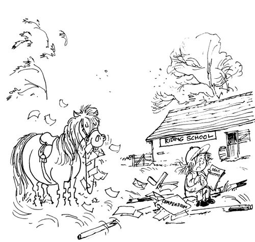 Riding School: Horse eating a compendium.