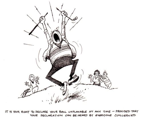 It is your right to declare your ball unplayable at any time - provided that your declaration can be heard by everyone concerned.