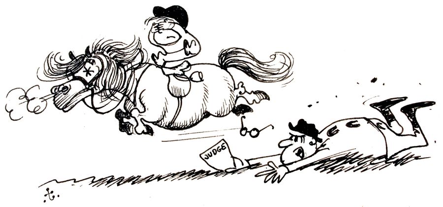 Horse rides over a judge.