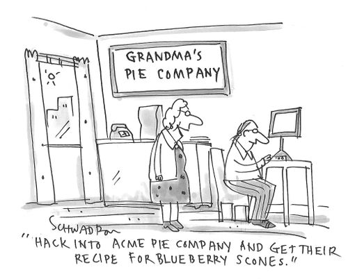 "Hack into Acme Pie Company and get their recipe for blueberry scones."