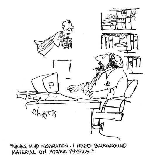 'Never mind inspiration.  I need background material on atomic physics.'