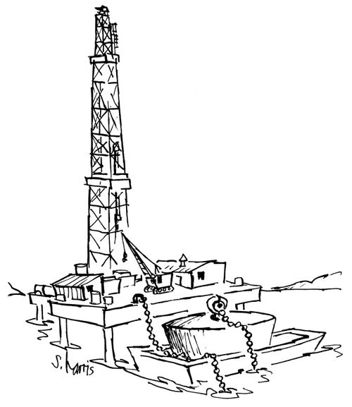 Oil Rig with a giant plug.