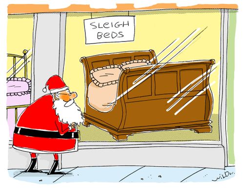 Santa checking out sleigh beds.