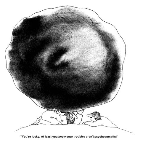 'You're lucky.  At least you know your troubles aren't psychosomatic.'