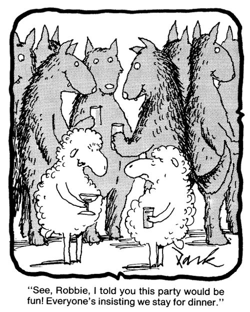 'See, Robbie, I told you this party would be fun. Everyone's insisting we stay for dinner.'