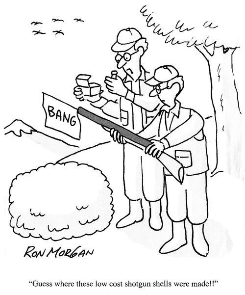 'Guess where these low cost shotgun shells were made!!'