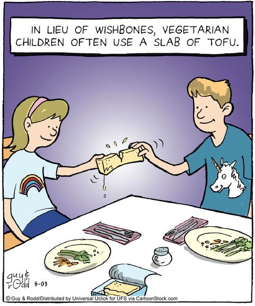 In lieu of wishbones, vegetarian children often use a slab of tofu.