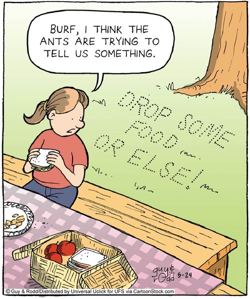 'Burf, I think the ants are trying to tell us something.