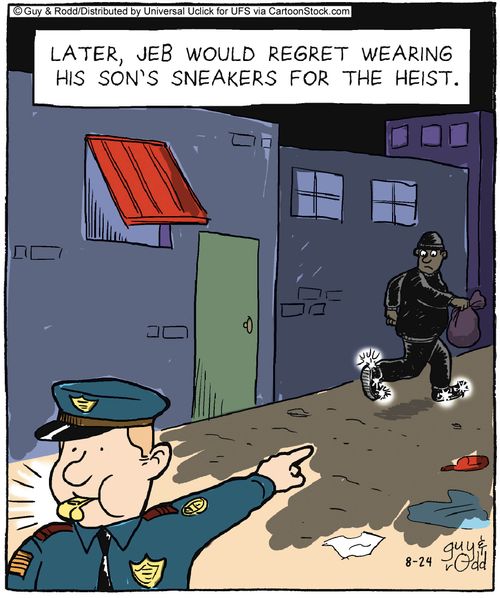 Later, Jeb would regret wearing his son's sneakers for the heist.