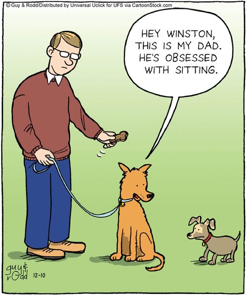 'Hey Winston, this is my dad. He's obsessed with sitting.'