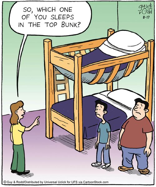 'So, which one of you sleeps in the top bunk?'