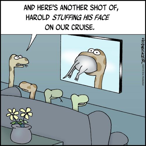 'And here's another shot of, Harold stuffing is face on our cruise.'