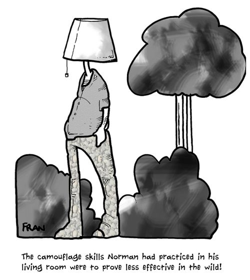 The camouflage skills,Norman had practiced in his living room were to prove less effective in the wild!