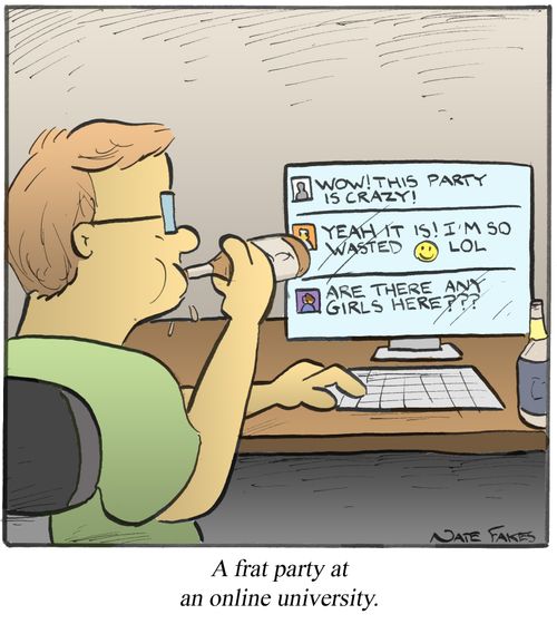 A frat party at an online university