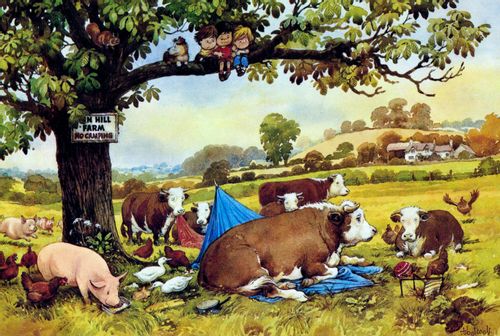 Children have their campsite ruined by an assortment of farm animals.