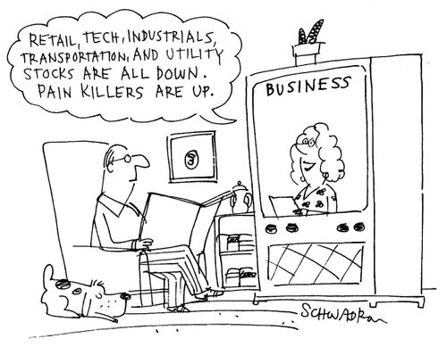 'Retail,tech,industrials,transportation,and utity stocks are all down. Painkillers are up.'