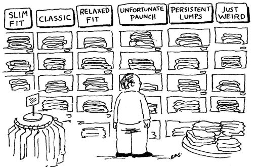 Fittings for jeans: 'unfortunate paunch', 'persistent lumps', 'just weird.'