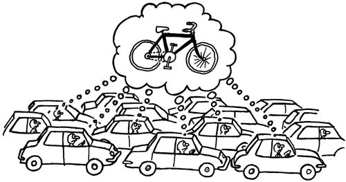 Motorists in Traffic Jam dreaming of Cycle