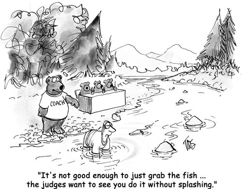 "It's not good enough to just grab the fish ... the judges want to see you do it without splashing."