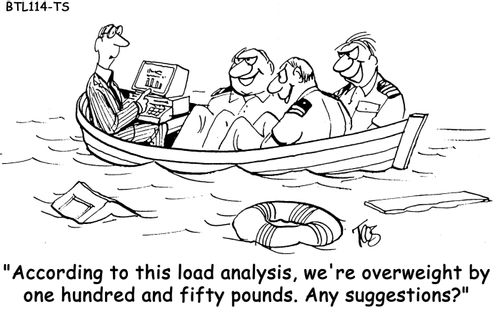'According to this load analysis, we're overweight by one hundred and fifty pounds. Any suggestions?'