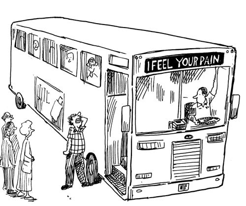 I feel your pain. (Bus stops on man's foot).