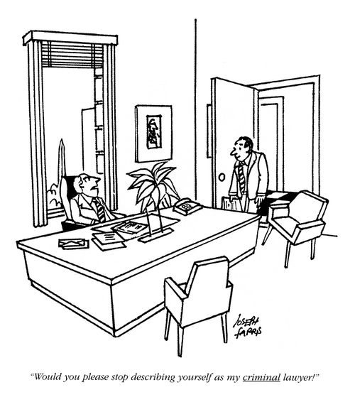 'Would you please stop describing yourself as my criminal lawyer?'