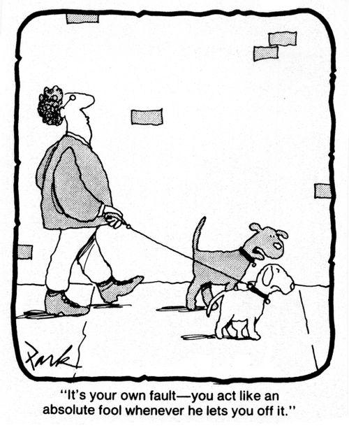 'It's your own fault - you act like an absolute fool whenever he lets you off it.'