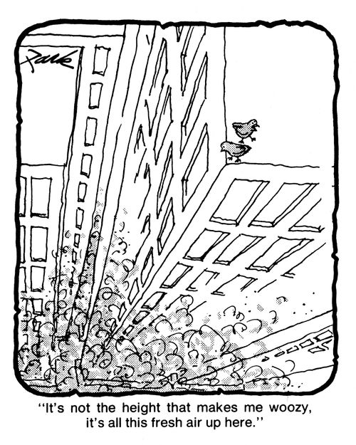 'It's not the height that makes me woozy, it's all this fresh air up here.'