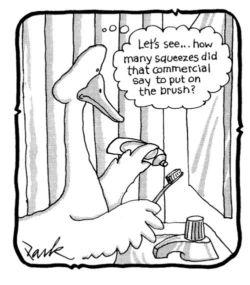 'Let's see... how many squeezes did that commercial say to put on the brush?'
