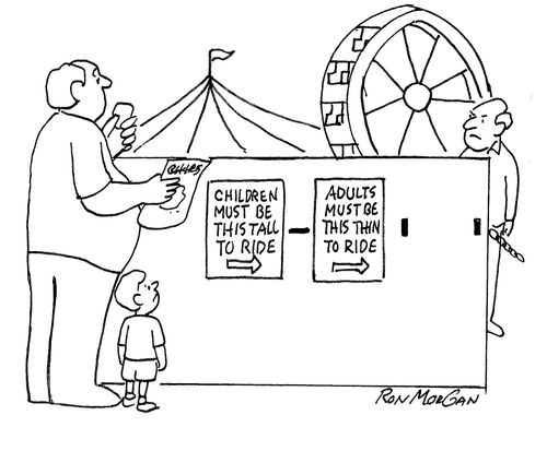 Children must be this tall to ride, adults must be this thin.