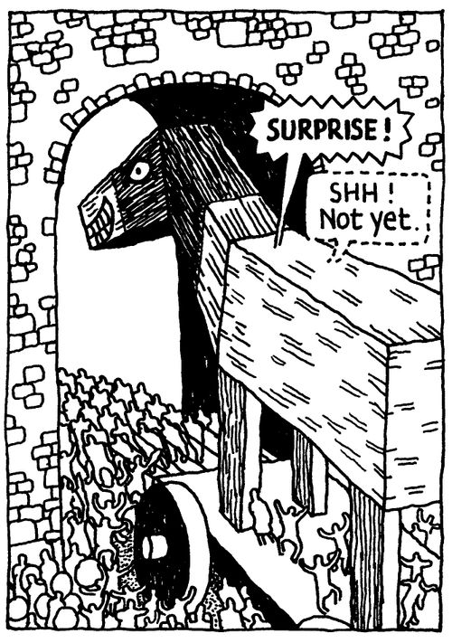 'SURPRISE!' 'Shhh! Not yet.'