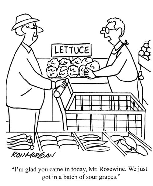 'I'm glad you came in today, Mr Rosewine. We just got in a batch of sour grapes.
