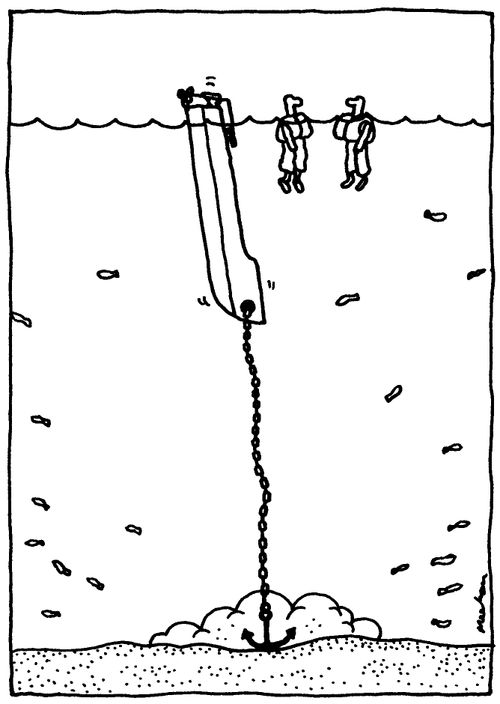 Small boat, heavy anchor.