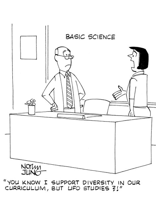 'You know I support diversity in our curriculum, but UFO studies?!'