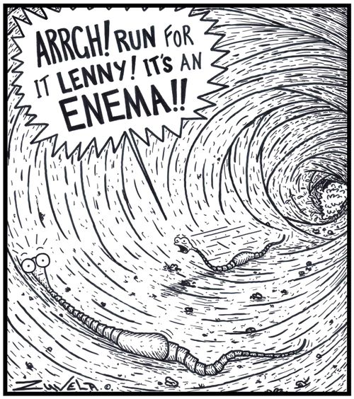 Tapeworm: 'ARRGH! RUN for it LENNY! IT'S an ENEMA!!' 