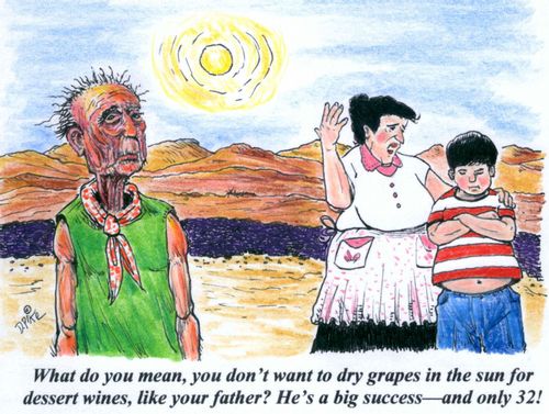 'What do you mean, you don't want to dry grapes in the sun for dessert wines, like your father? He's a big success--and only 32!'