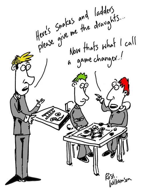 'Here's snakes and ladders please give the draughts. . .'