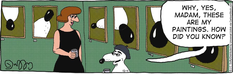'Why, yes madam, these are my paintings. How did you know?'